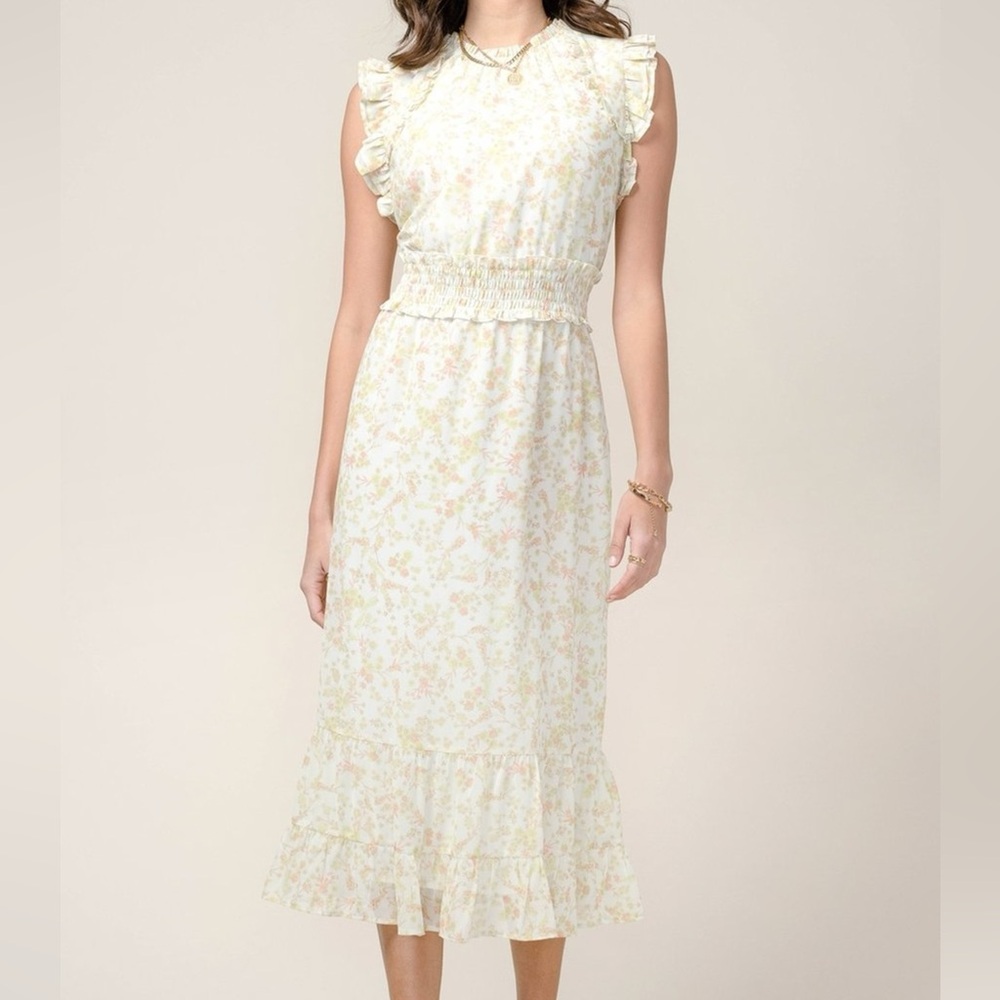 Greylin | Lina Smocked Waist Midi Dress Citron